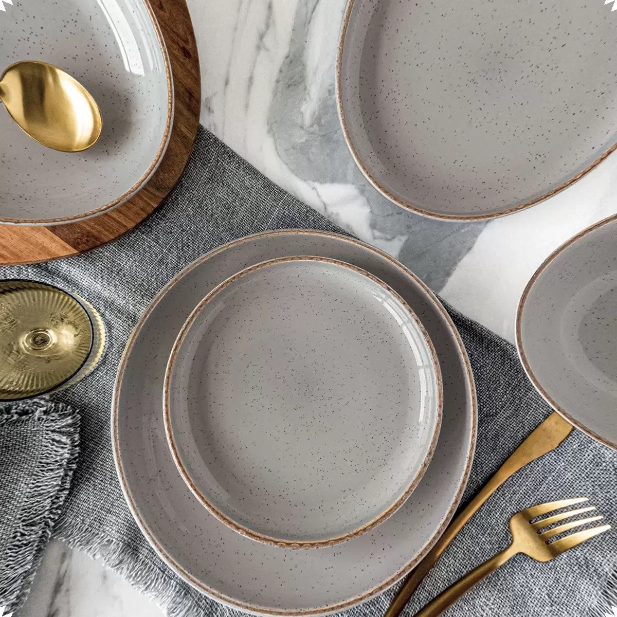 Over & Back Stoneware Dinnerware Set, 16 Piece in Slate Grey