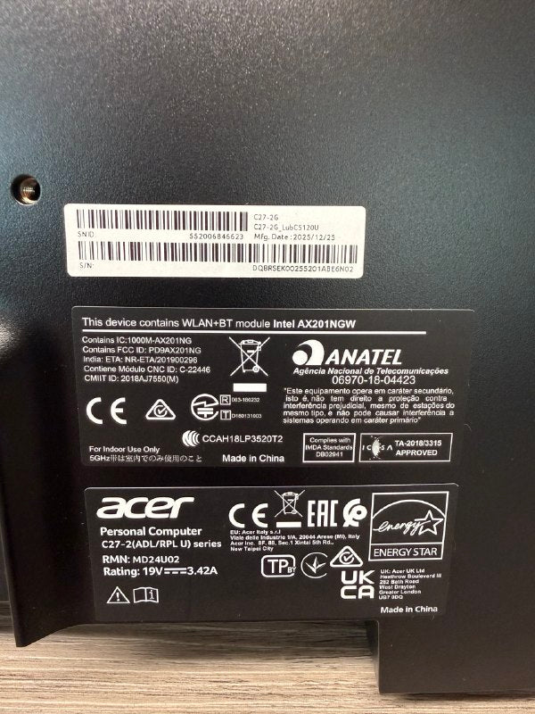 Acer Aspire C27-2G Intel Core 5 120U 16GB RAM 1TB SSD 27" Windows 11 AIO PC