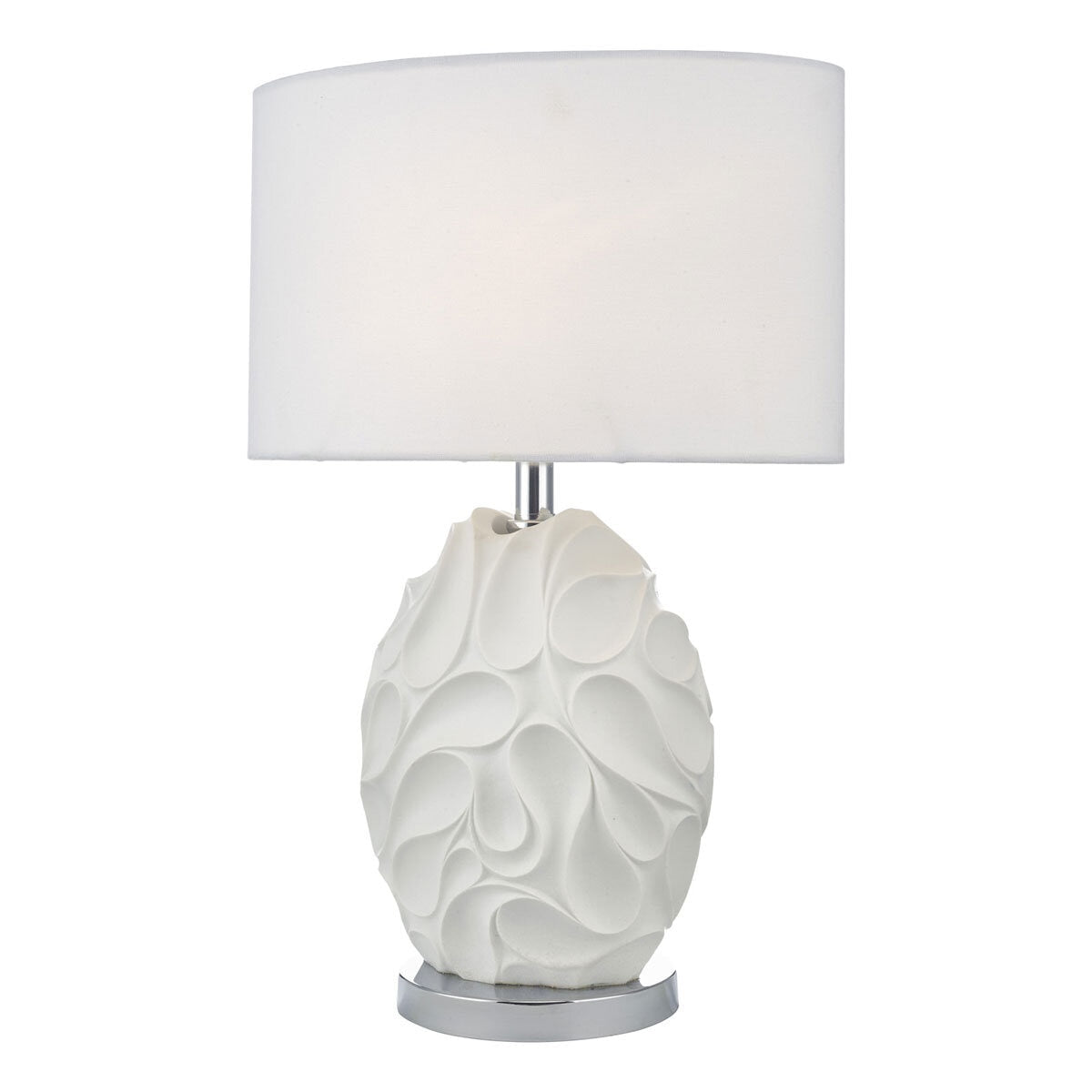 DAR Zachary Oval Table Lamp White Linen Shade Textured Metal Base Bedroom 60cm