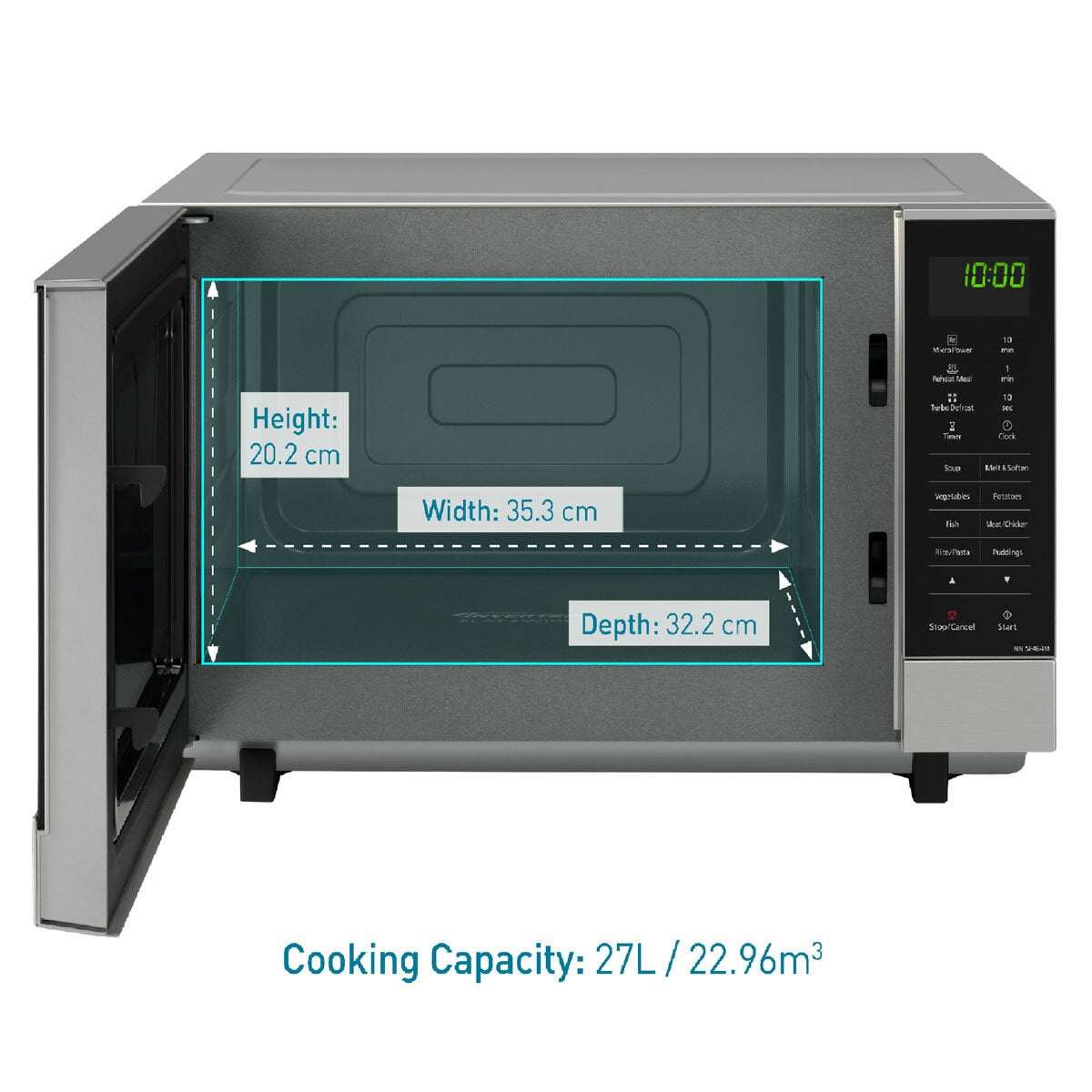 Panasonic NN-SF464M 27L 1000W Flatbed Solo Microwave Oven Silver 6 Power Levels