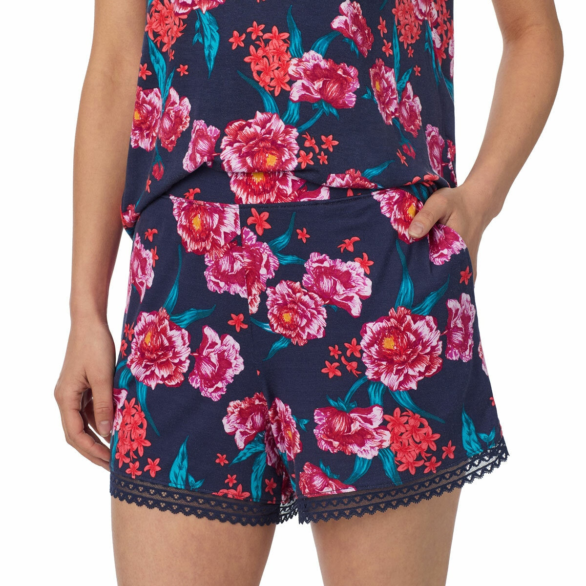 Carole Hochman 3 Piece V Neck Pyjama Set Loungewear Polyester midnight floral M