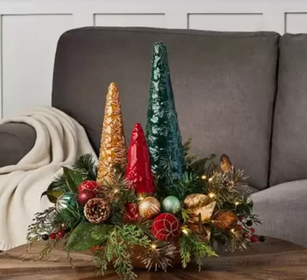 Christmas Table Centrepiece with 35 LED Lights Red Gold 20" (51cm)