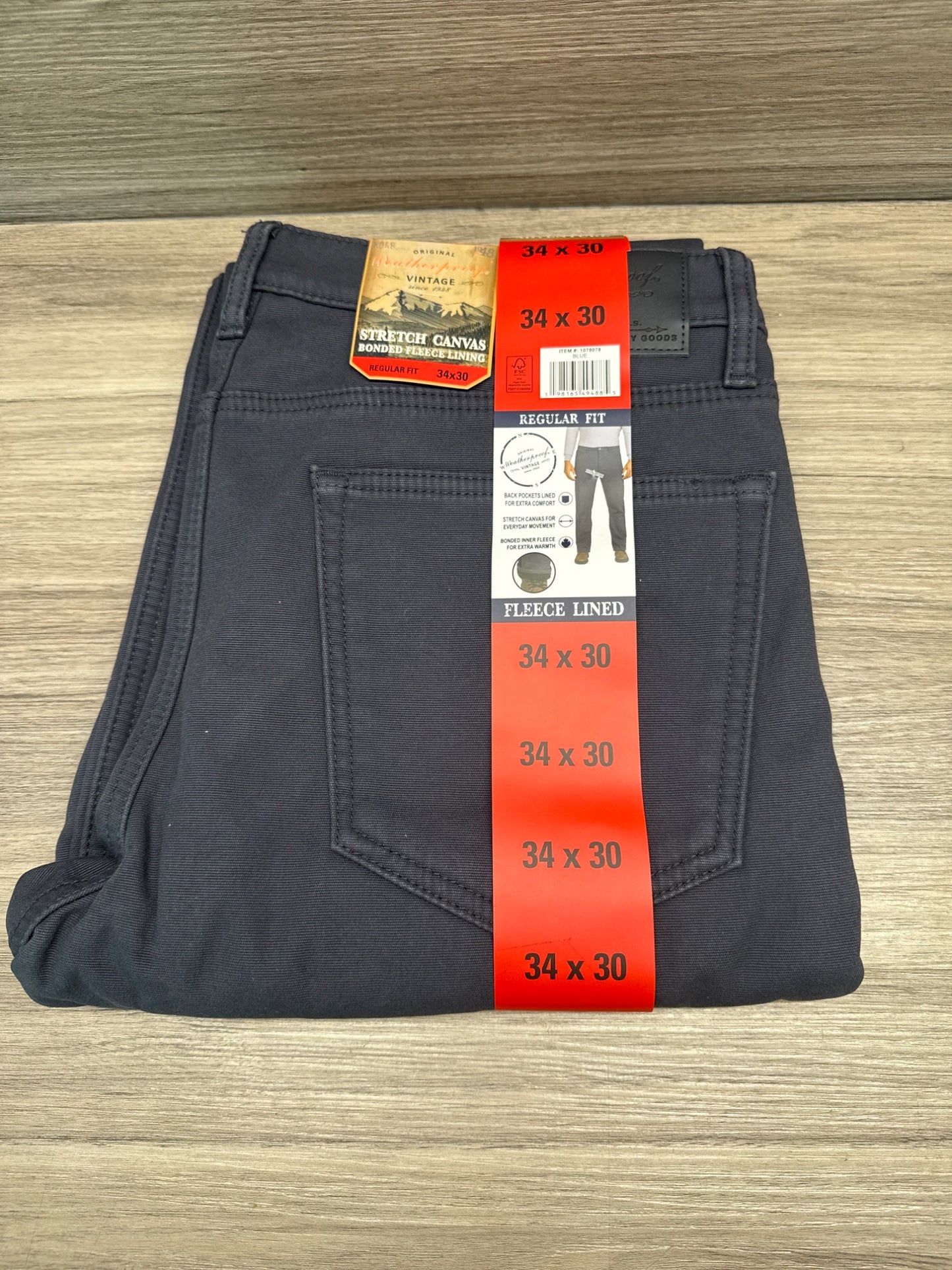 Weatherproof Vintage Men's Fleece Lined Trousers Cotton 34 x 30 Navy blue
