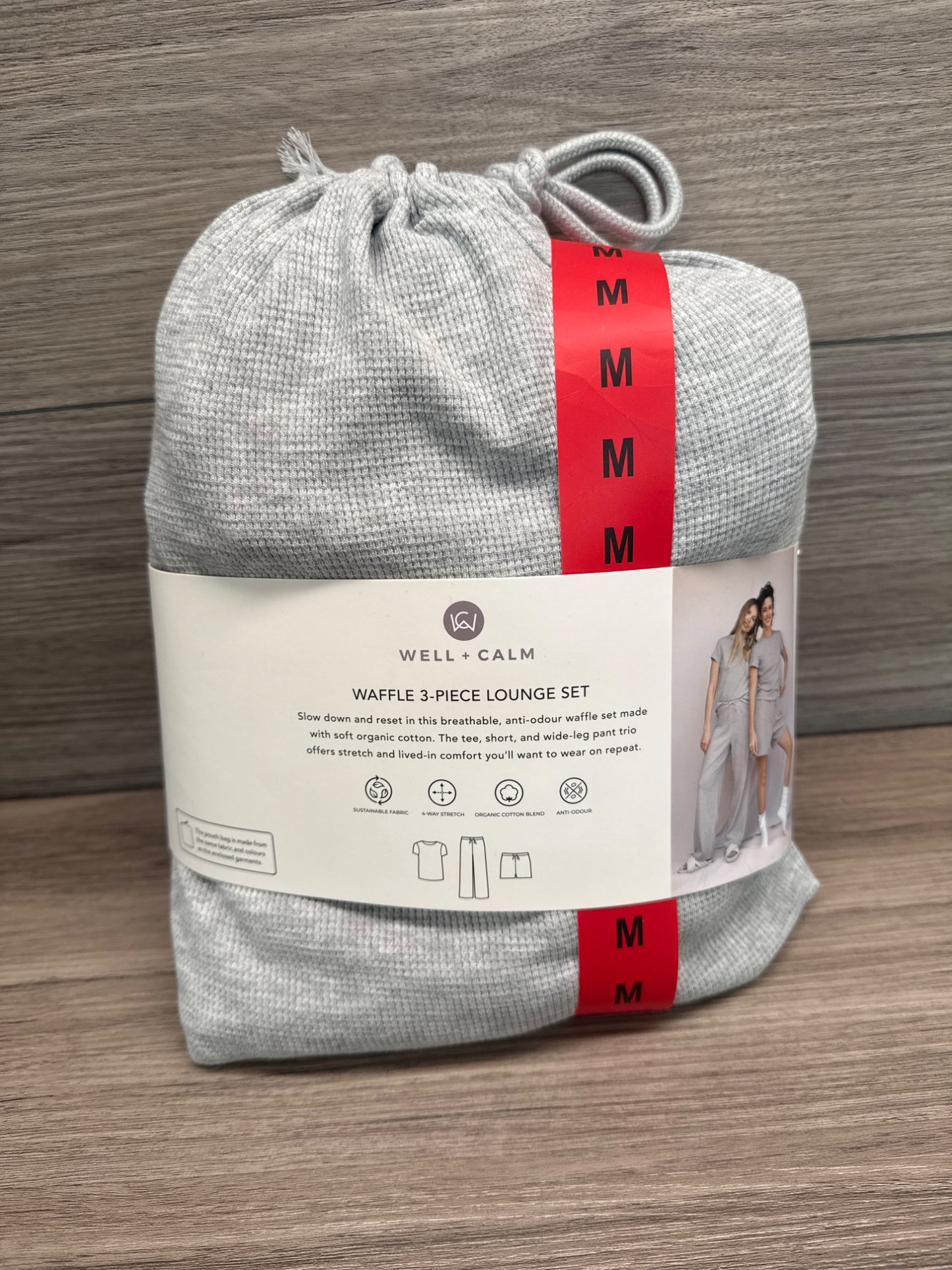 Well+Home Ladies 3 Piece Waffle Knit Lounge Set Loungewear grey Medium