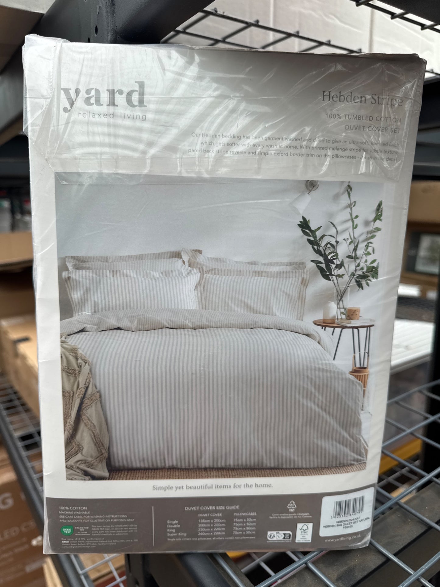 Yard Hebden Super King Duvet Cover Set 100% Cotton 144TC Natural Stripe Bedding