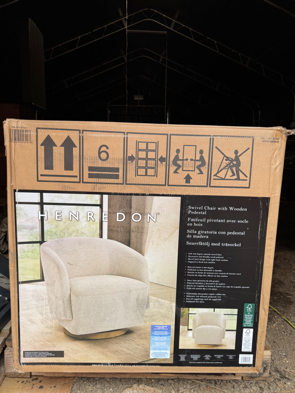 Henredon Murphy Light Grey Fabric Swivel Barrel Chair 360 Degree Pedestal