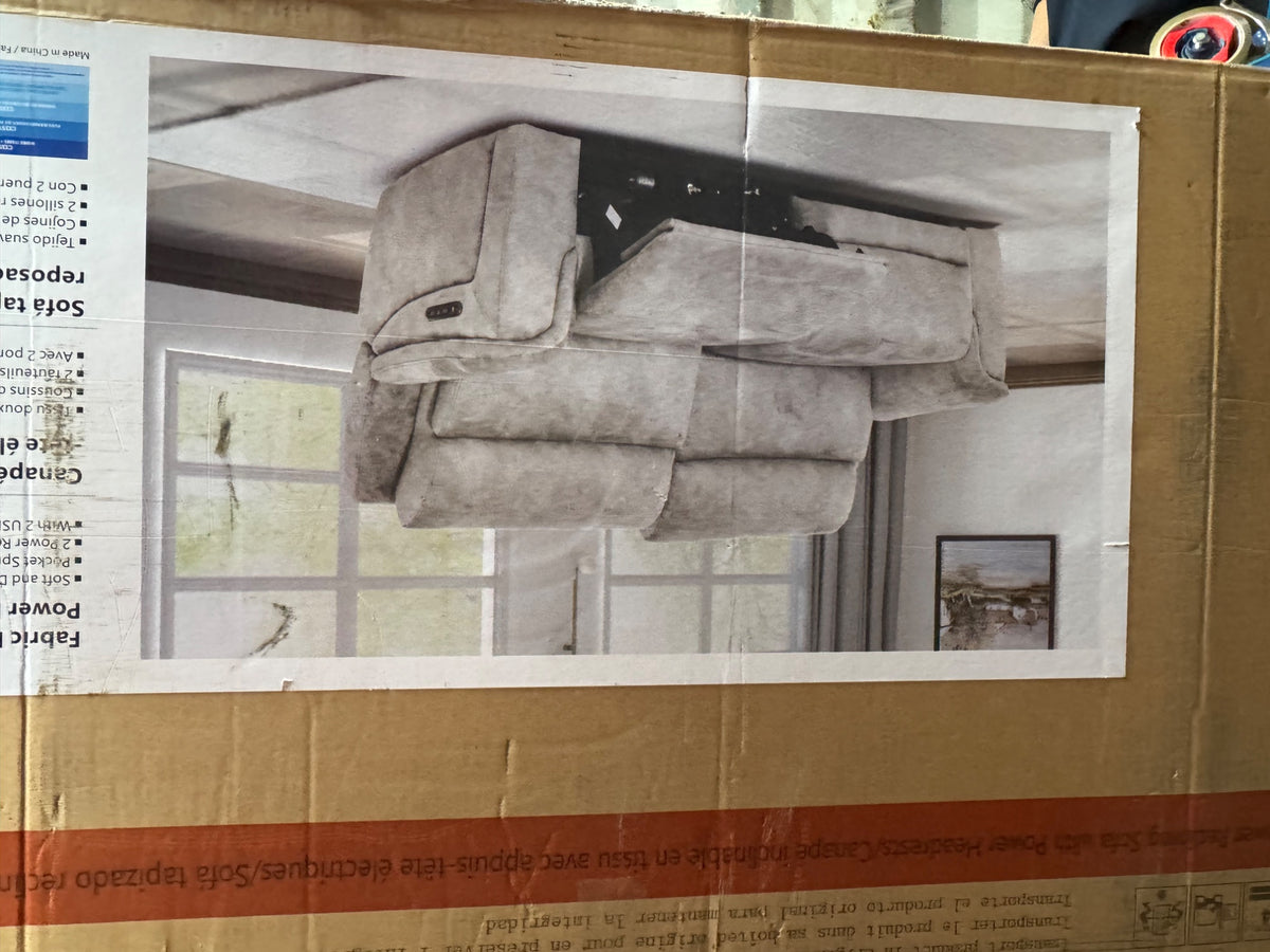 Oscar Grey Fabric Power Reclining 2.5 Seater Sofa USB Headrest Lounge