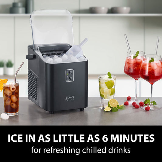 Caso IceChef Compact Ice Cube Maker 1L Tank 500g/Hr Two Sizes Black 26.5cm
