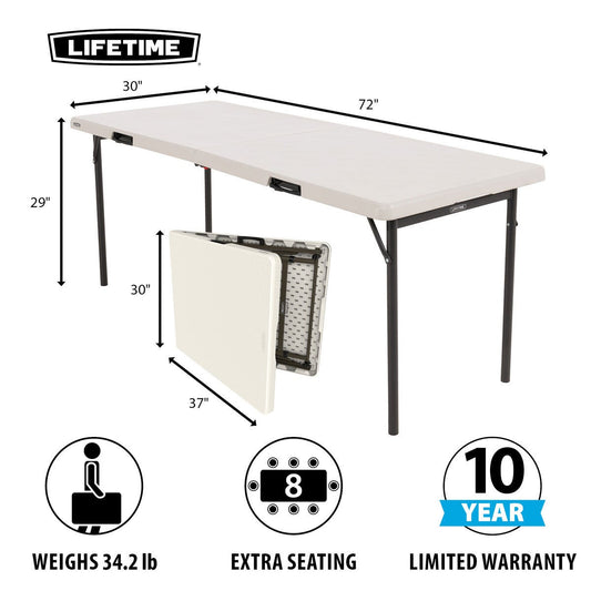 Lifetime 6ft Fold-In-Half Commercial Grade Folding Table Cream Outdoor 8 Seat