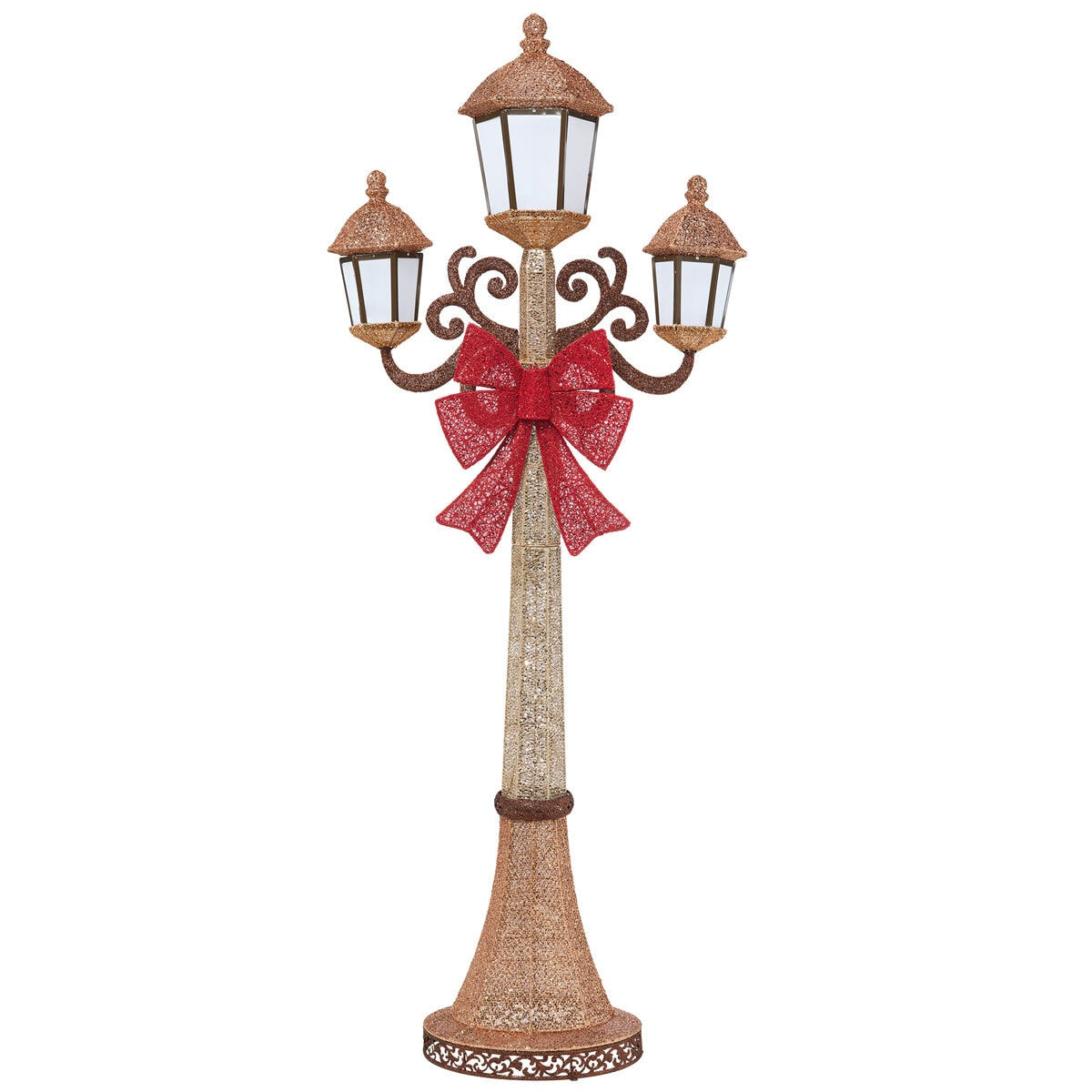 Christmas Triple Lamp Post 7ft 220 LED Warm White 3 Lanterns Outdoor Decor"