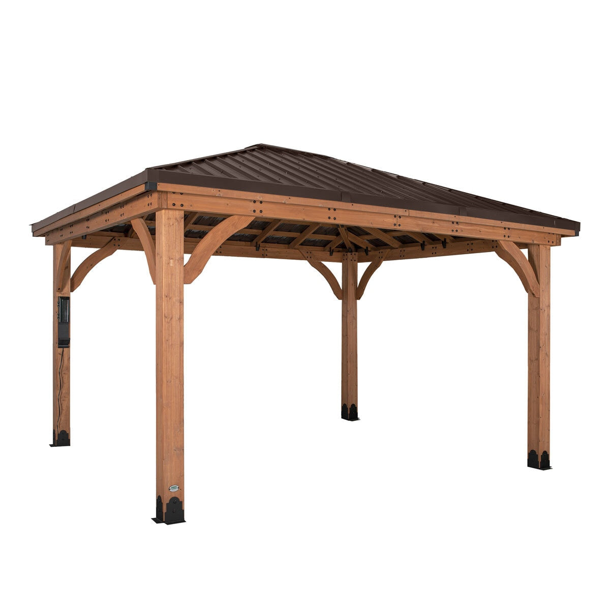 Backyard Discovery Barrington 14x12ft Cedar Wood Gazebo Steel Roof Garden"