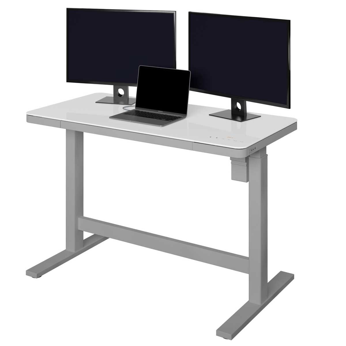 Tresanti Geller Sit Stand Desk White Glass Top Height Adjustable USB Charging