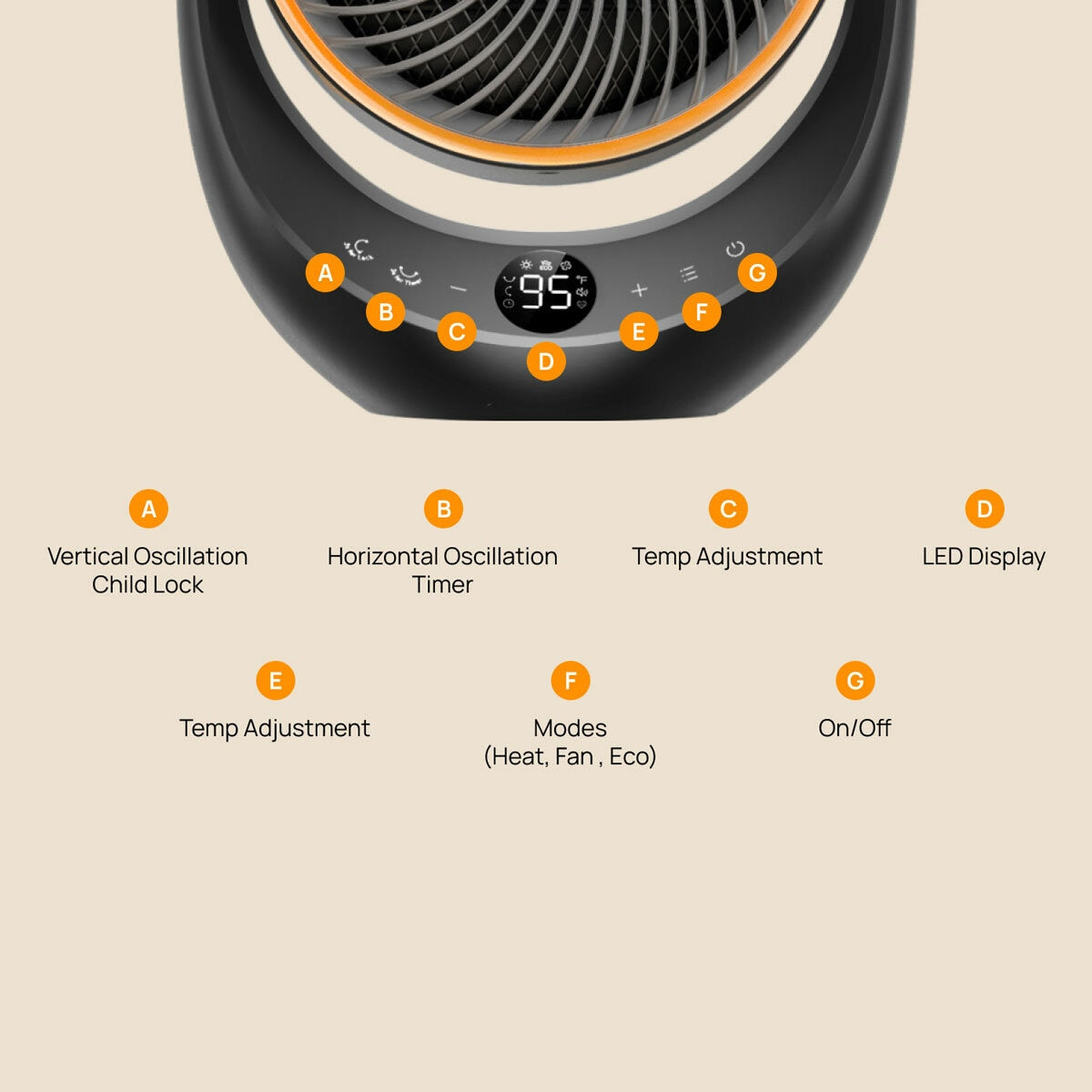 Dreo DR-HSH015 Ceramic Space Heater 2000W 3D Oscillation Whole Room Fan Black