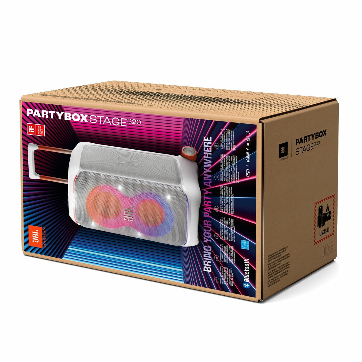 JBL PartyBox Stage 320 Bluetooth Party Speaker 240W 18Hr White IPX4 Portable