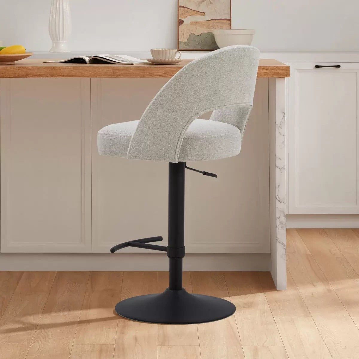 Kobe Grey Fabric Gas Lift Bar Stool Aiden & Ivy Brand New