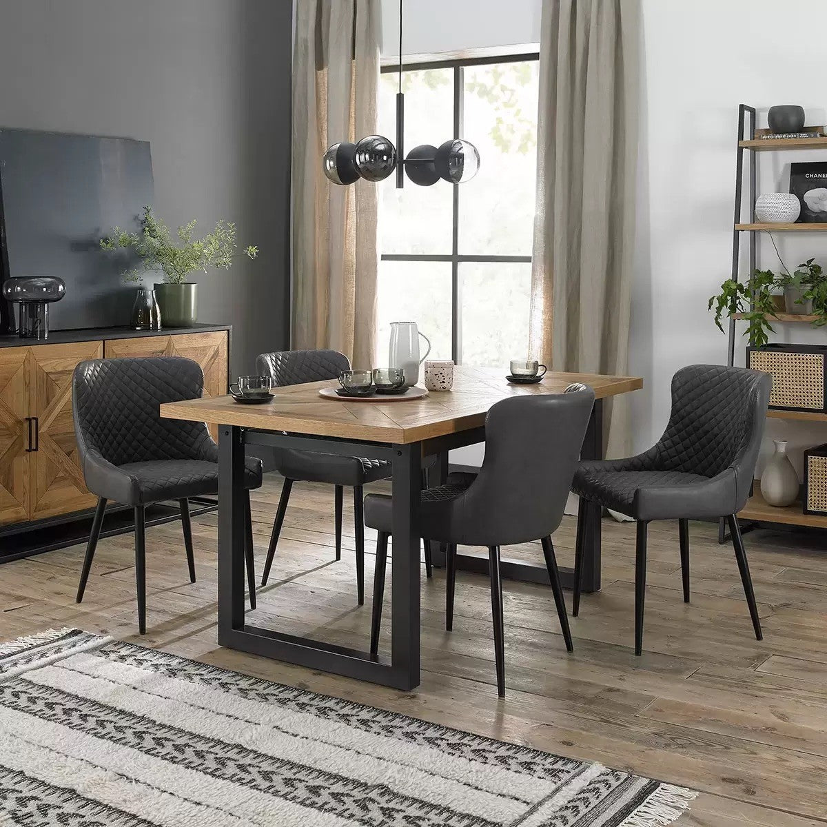 Bentley Designs Dining Chair Grey Faux Leather Diamond Stitch, 2 Pack Luxury NEW