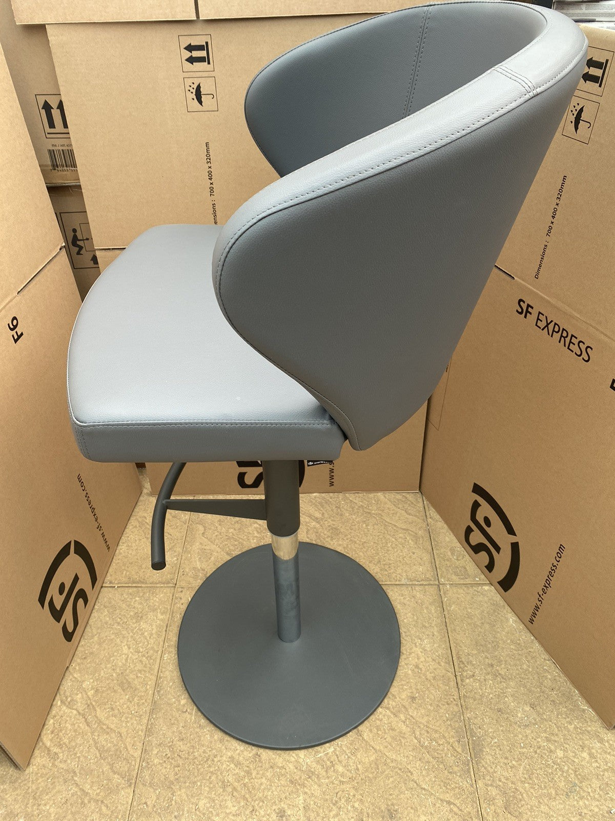 Peressini Doris Mid Grey Faux Leather Gas Lift Bar Stool