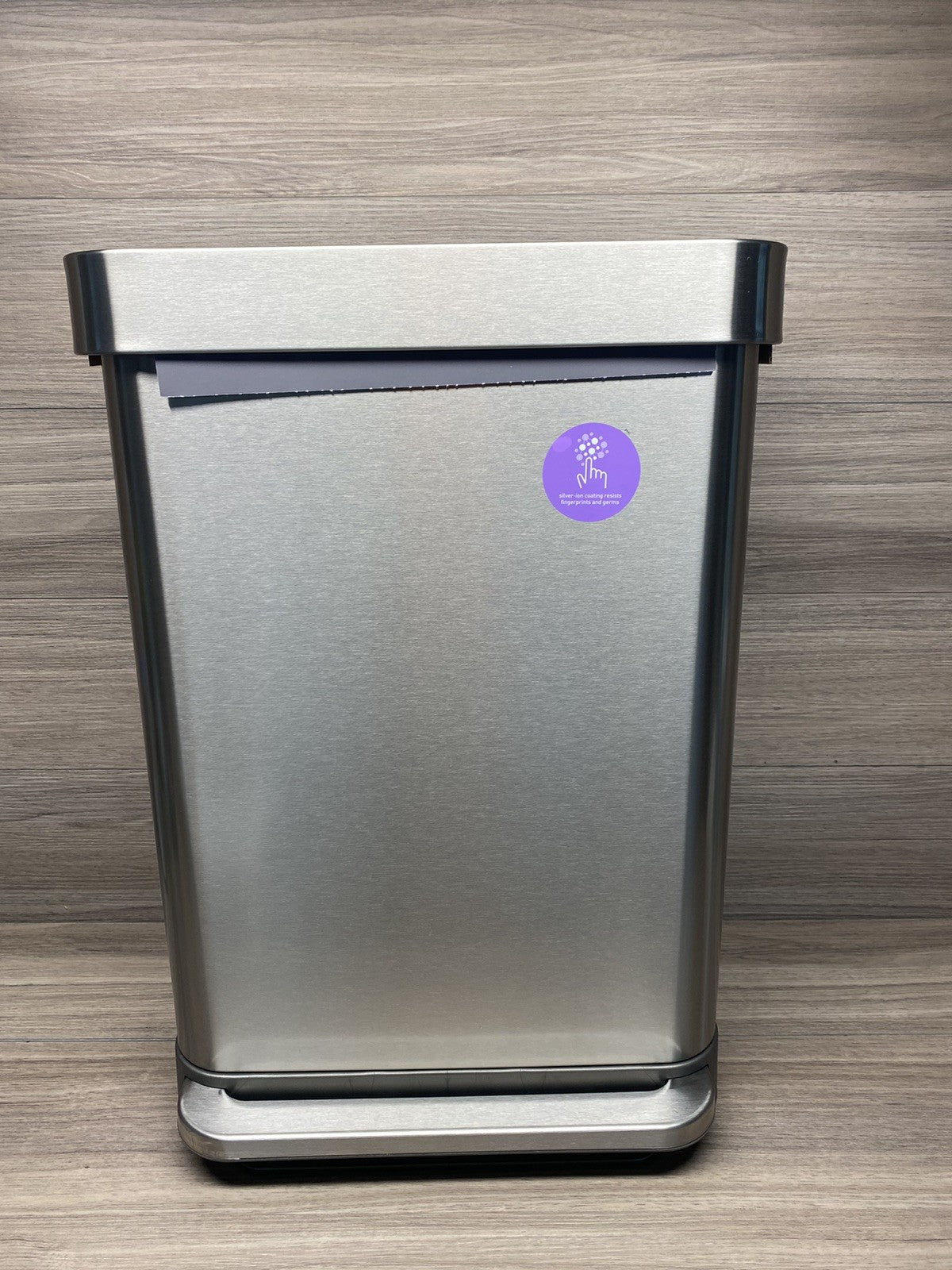 simplehuman Rectangular Step Can Bin 55L in Brushed Stainless Steel with Grey