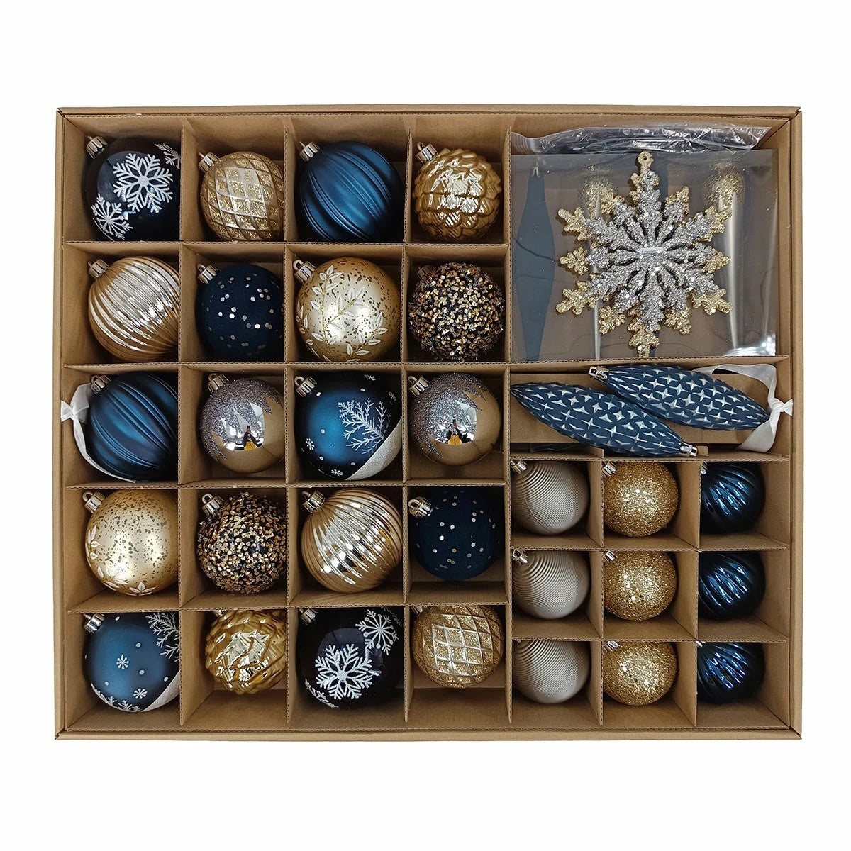 Shatter Resistant Christmas Ornaments Blue/Gold - 80 pack