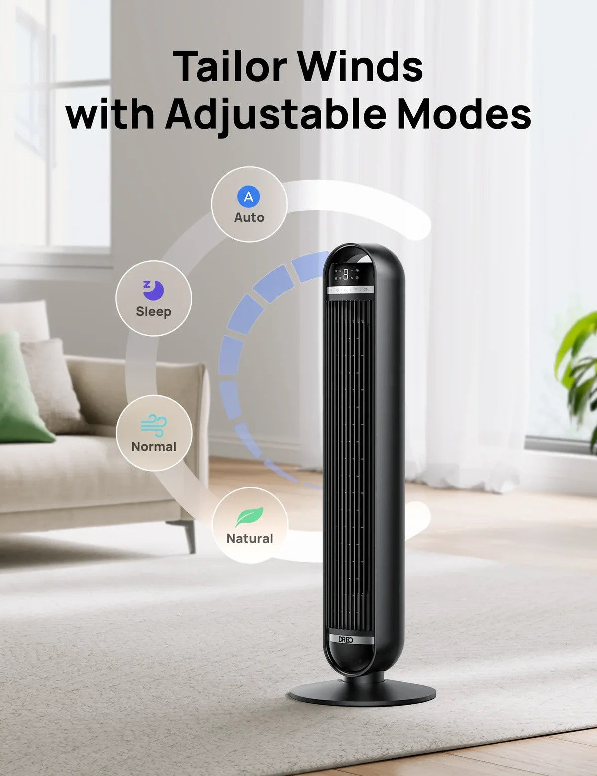 Dreo Nomad TF414 Tower Fan, Black, 4 Modes, Remote, Wifi, Alexa