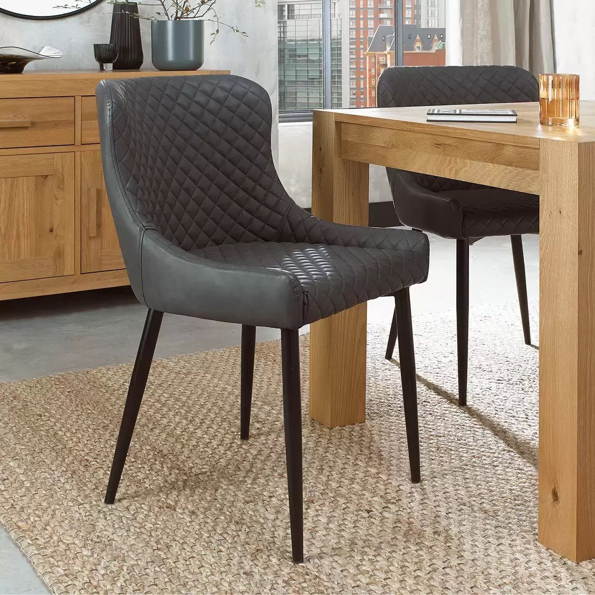 Bentley Designs Dining Chair Grey Faux Leather Diamond Stitch, 2 Pack Luxury