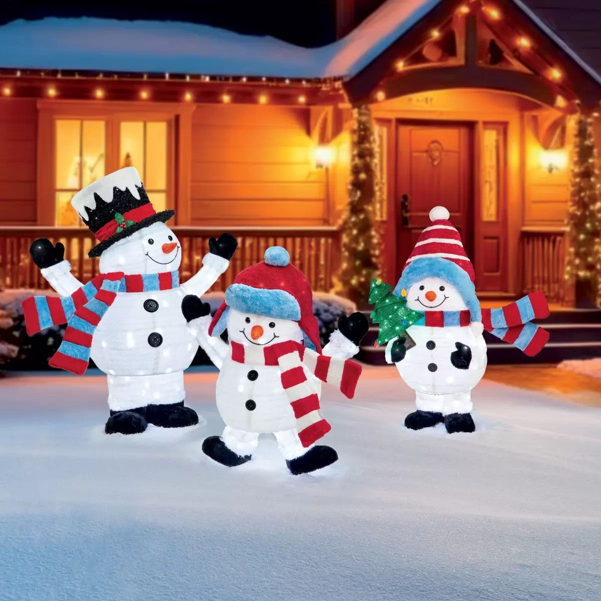 4ft (1.2m) Snowman Family of 3 with LED Lights outdoor Christmas decoration