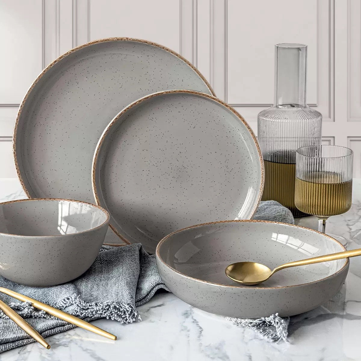 Over & Back Stoneware Dinnerware Set, 16 Piece in Slate Grey