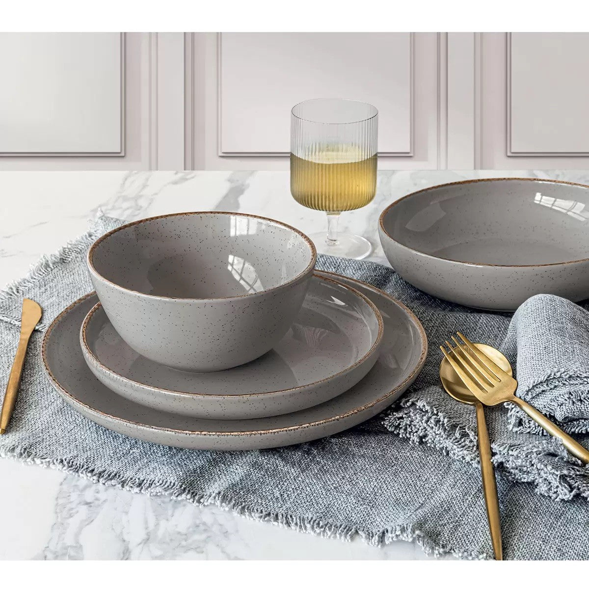 Over & Back Stoneware Dinnerware Set, 16 Piece in Slate Grey