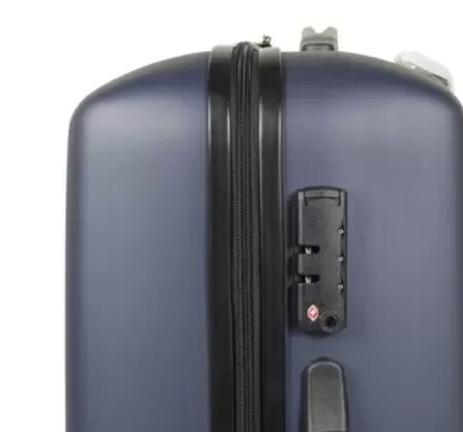 Rock Pacific 3 Piece Hardside Luggage Suitcase Set In Navy Spinner Case