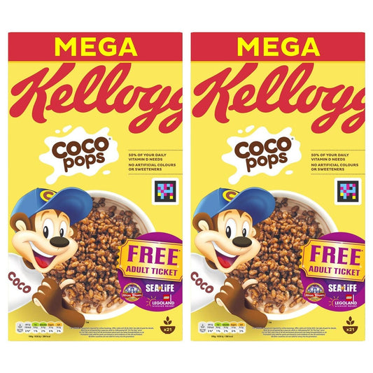 Kellogg's Coco Pops Toasted Rice Breakfast Cereal Twin Pack 2 x 650g 1.3kg