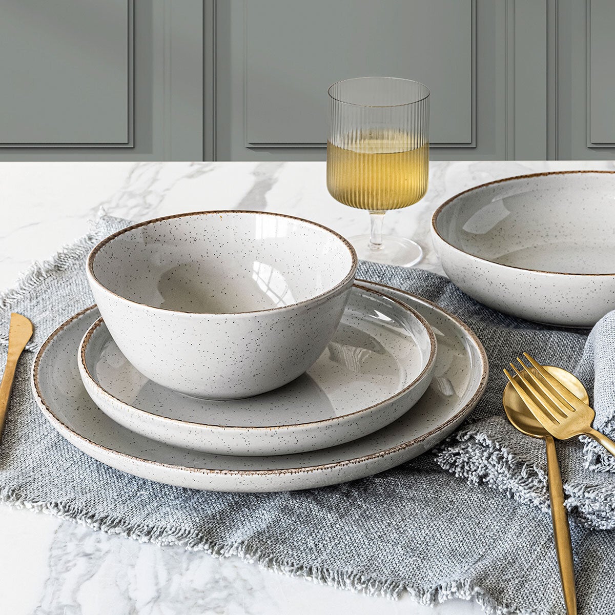 Over & Back 16 Piece Stoneware Dinnerware Dinner Set Grey Dishwasher Safe