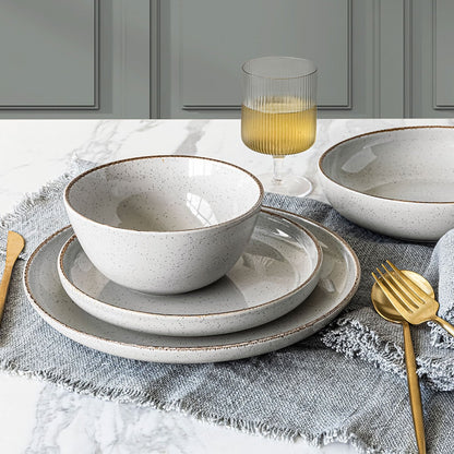 Over & Back 16 Piece Stoneware Dinnerware Dinner Set Grey Dishwasher Safe