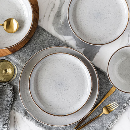 Over & Back 16 Piece Stoneware Dinnerware Dinner Set Grey Dishwasher Safe
