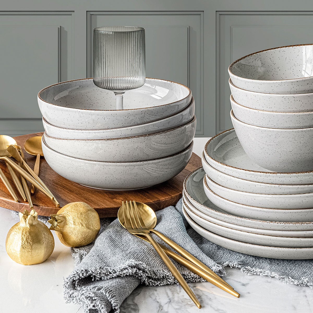 Over & Back 16 Piece Stoneware Dinnerware Dinner Set Grey Dishwasher Safe