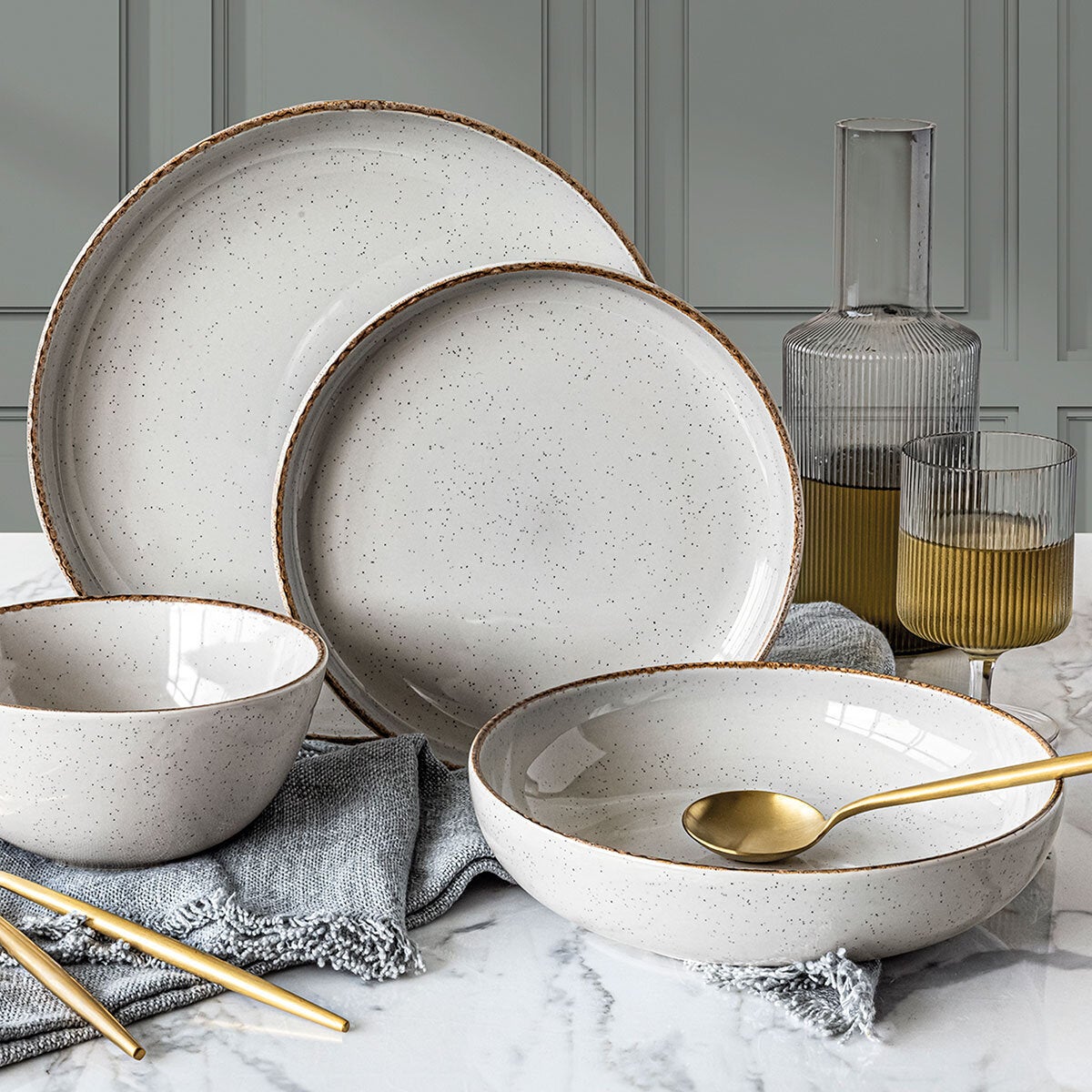 Over & Back 16 Piece Stoneware Dinnerware Dinner Set Grey Dishwasher Safe