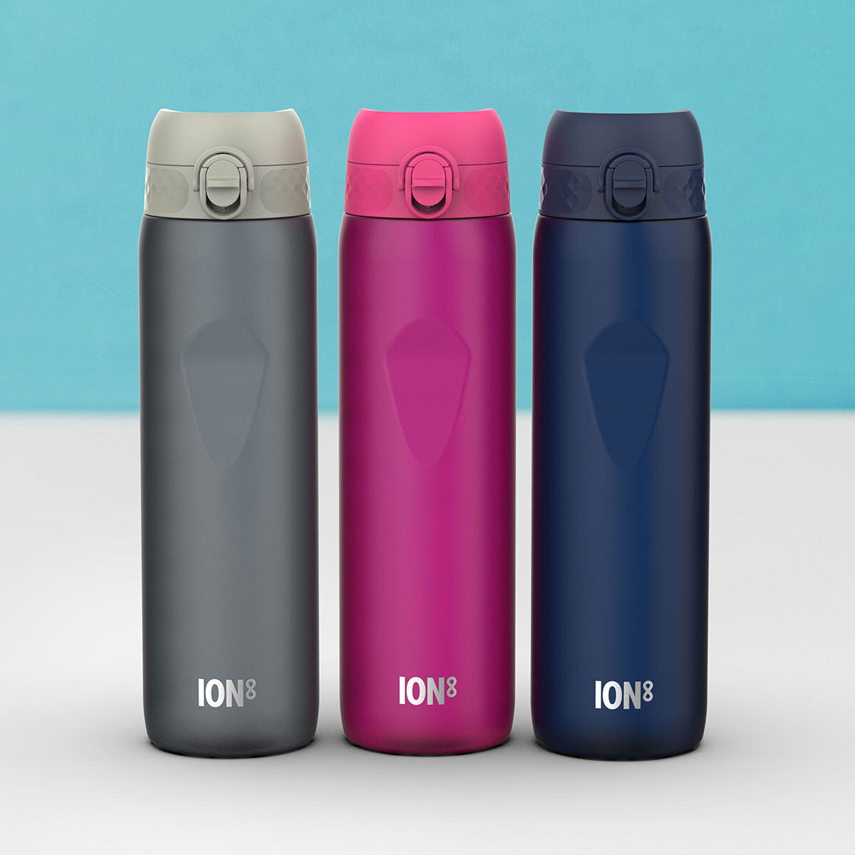 Ion8 Recyclon 1L Water Bottles 3 Pack Leakproof Pink Grey Navy Dishwasher Safe
