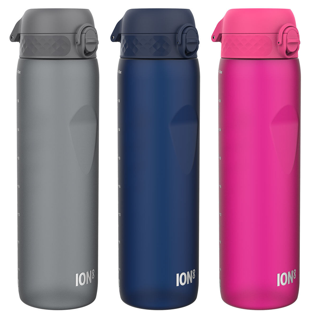 Ion8 Recyclon 1L Water Bottles 3 Pack Leakproof Pink Grey Navy Dishwasher Safe