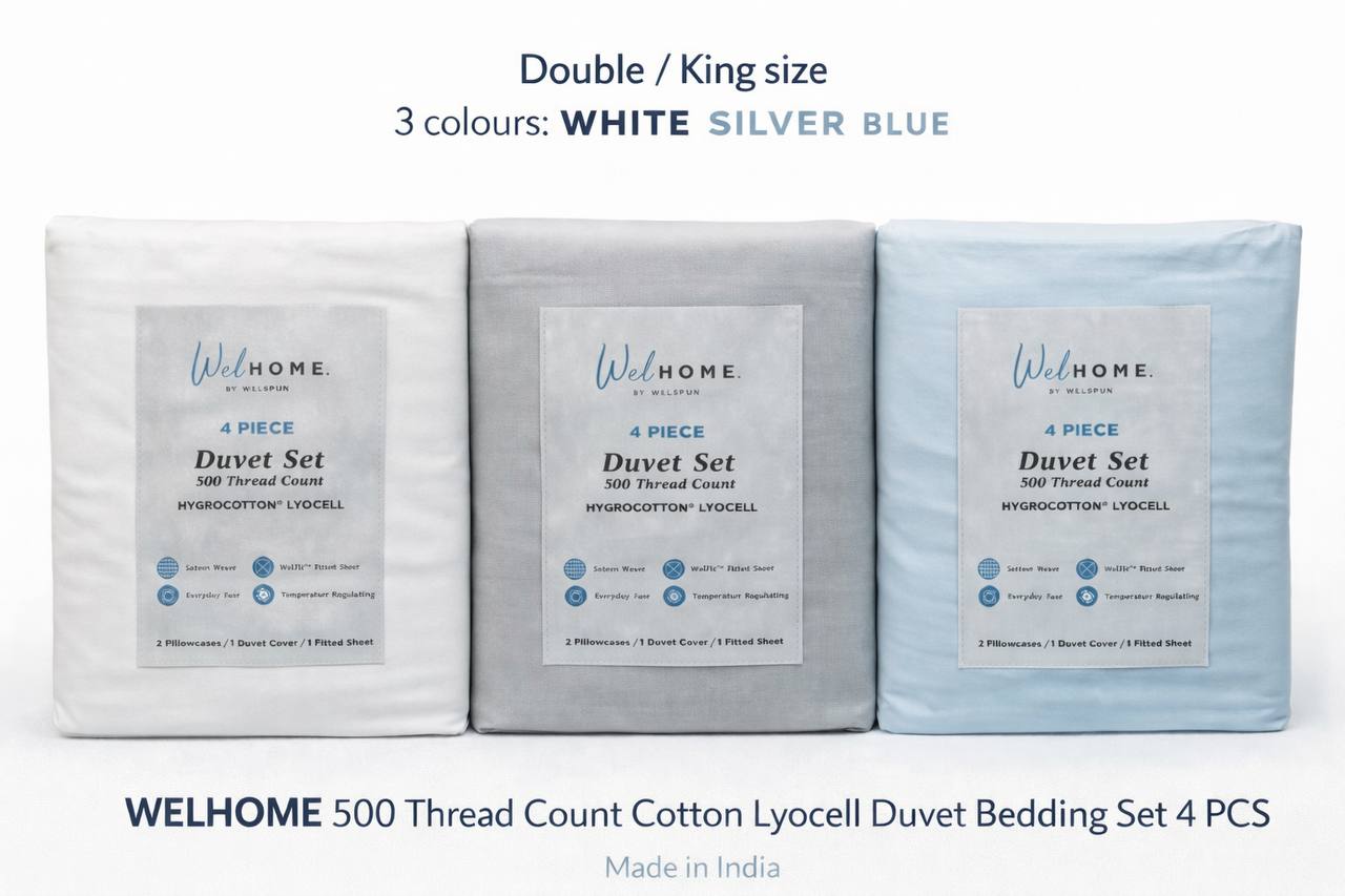Welhome 500 Thread Count Lyocell Cotton Blend Duvet Set 3 Colours Double King