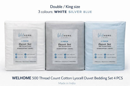 Welhome 500 Thread Count Lyocell Cotton Blend Duvet Set 3 Colours Double King