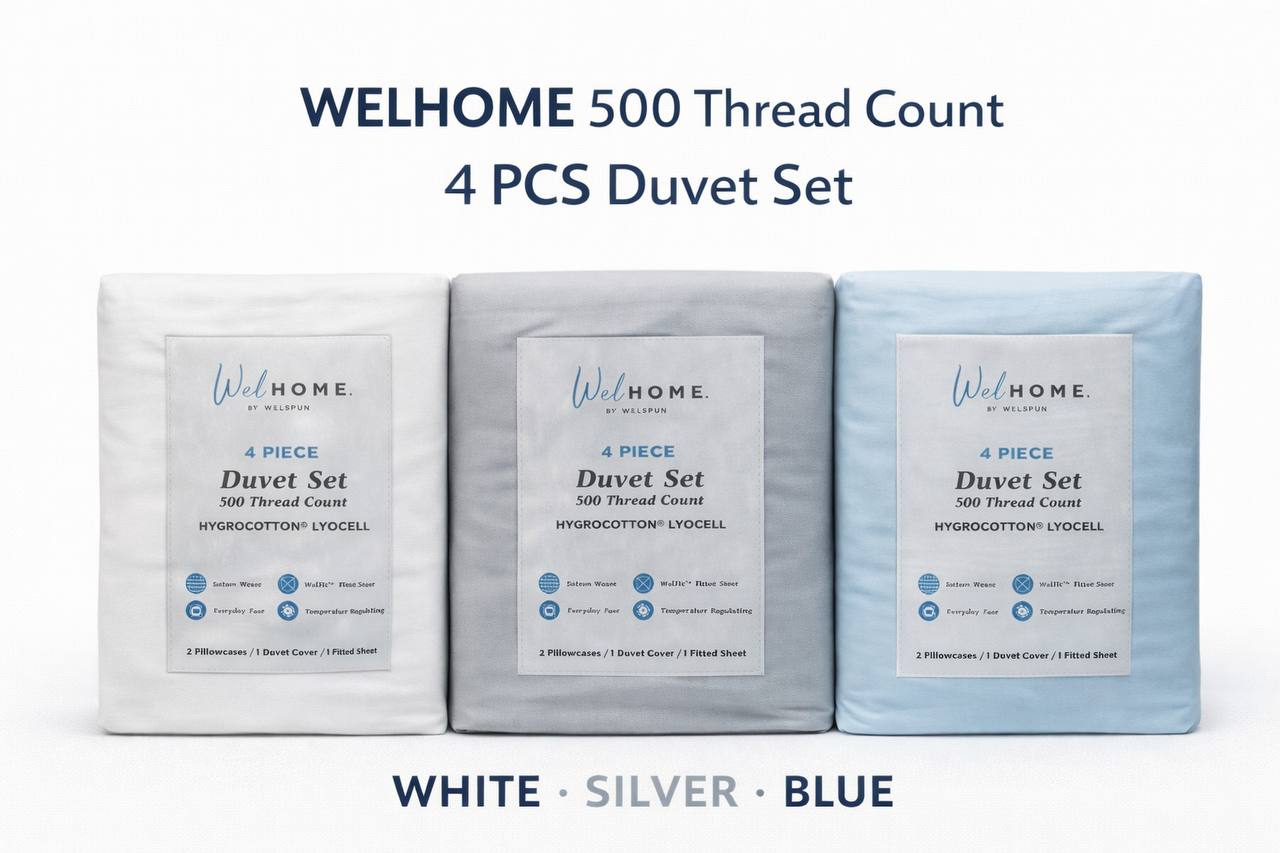 Welhome 500 Thread Count Lyocell Cotton Blend Duvet Set 3 Colours Double King