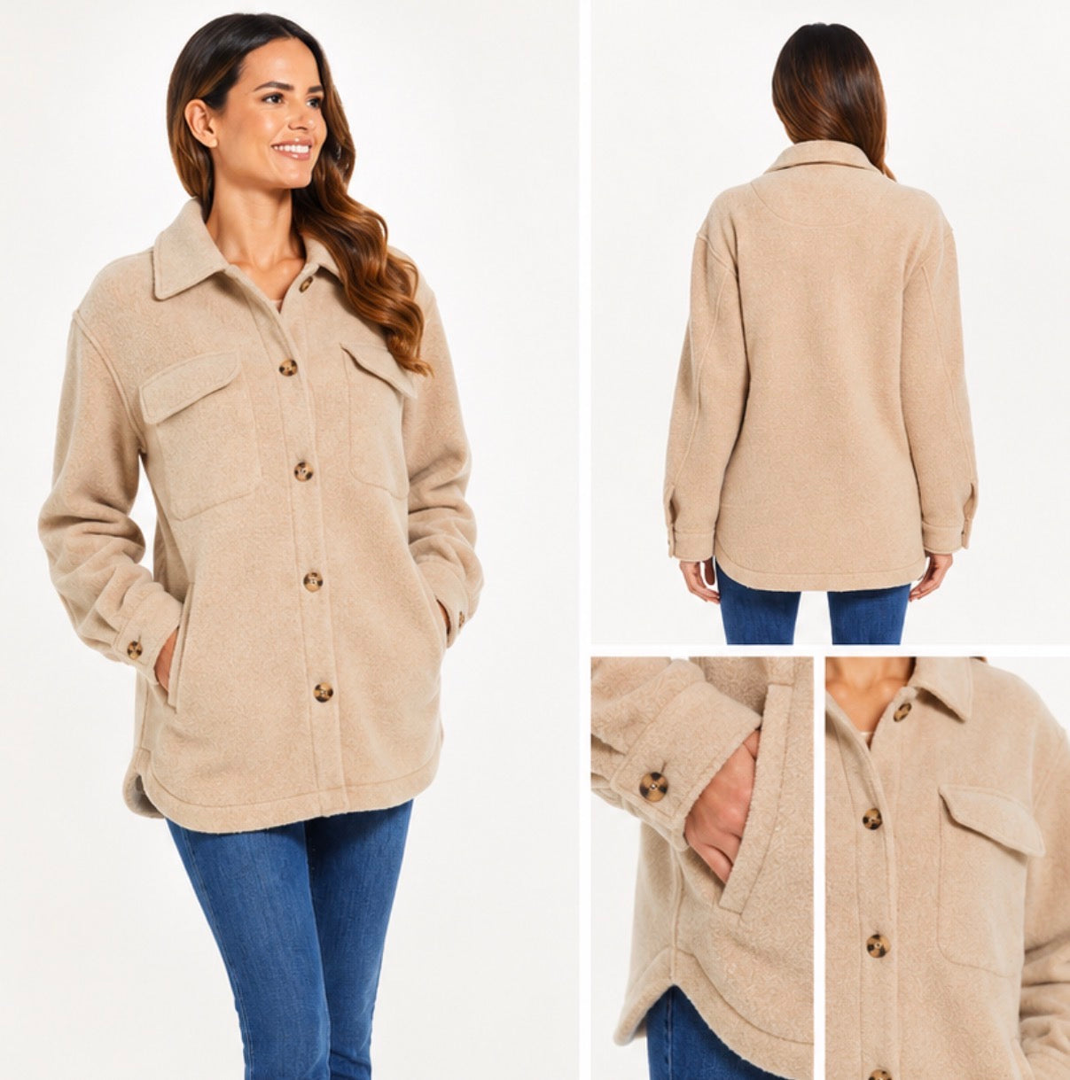 Weatherproof Women's Fleece Shacket Jacket Charcoal Grey Soft Button Coat S - XL