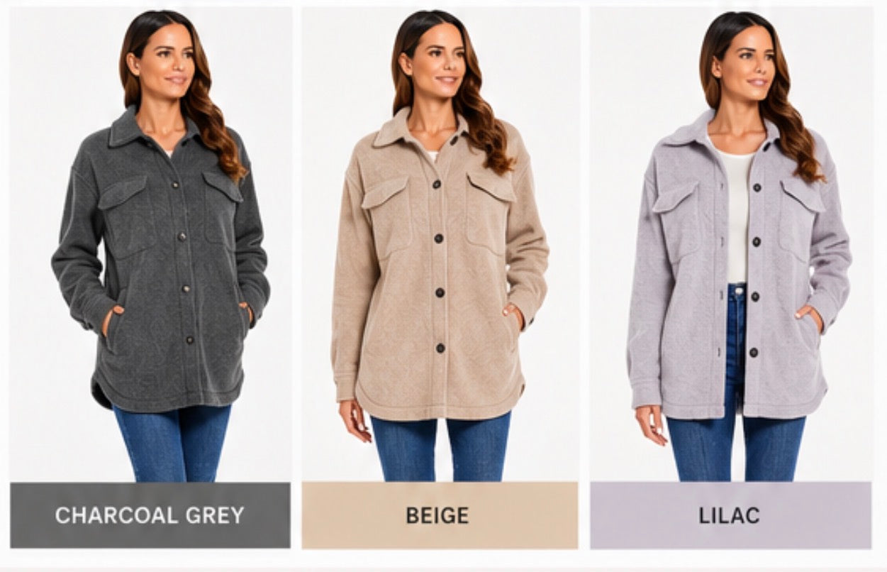 Weatherproof Women's Fleece Shacket Jacket Charcoal Grey Soft Button Coat S - XL