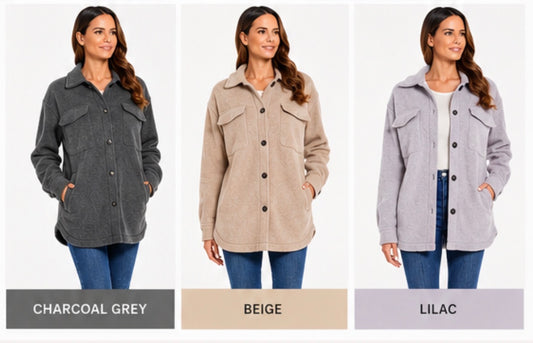 Weatherproof Women's Fleece Shacket Jacket Charcoal Grey Soft Button Coat S - XL