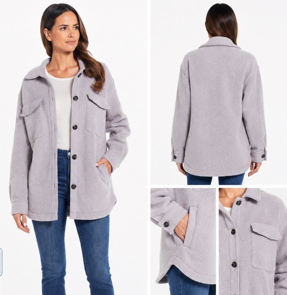 Weatherproof Women's Fleece Shacket Jacket Charcoal Grey Soft Button Coat S - XL