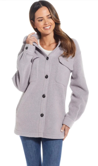 Weatherproof Women's Fleece Shacket Jacket Charcoal Grey Soft Button Coat S - XL