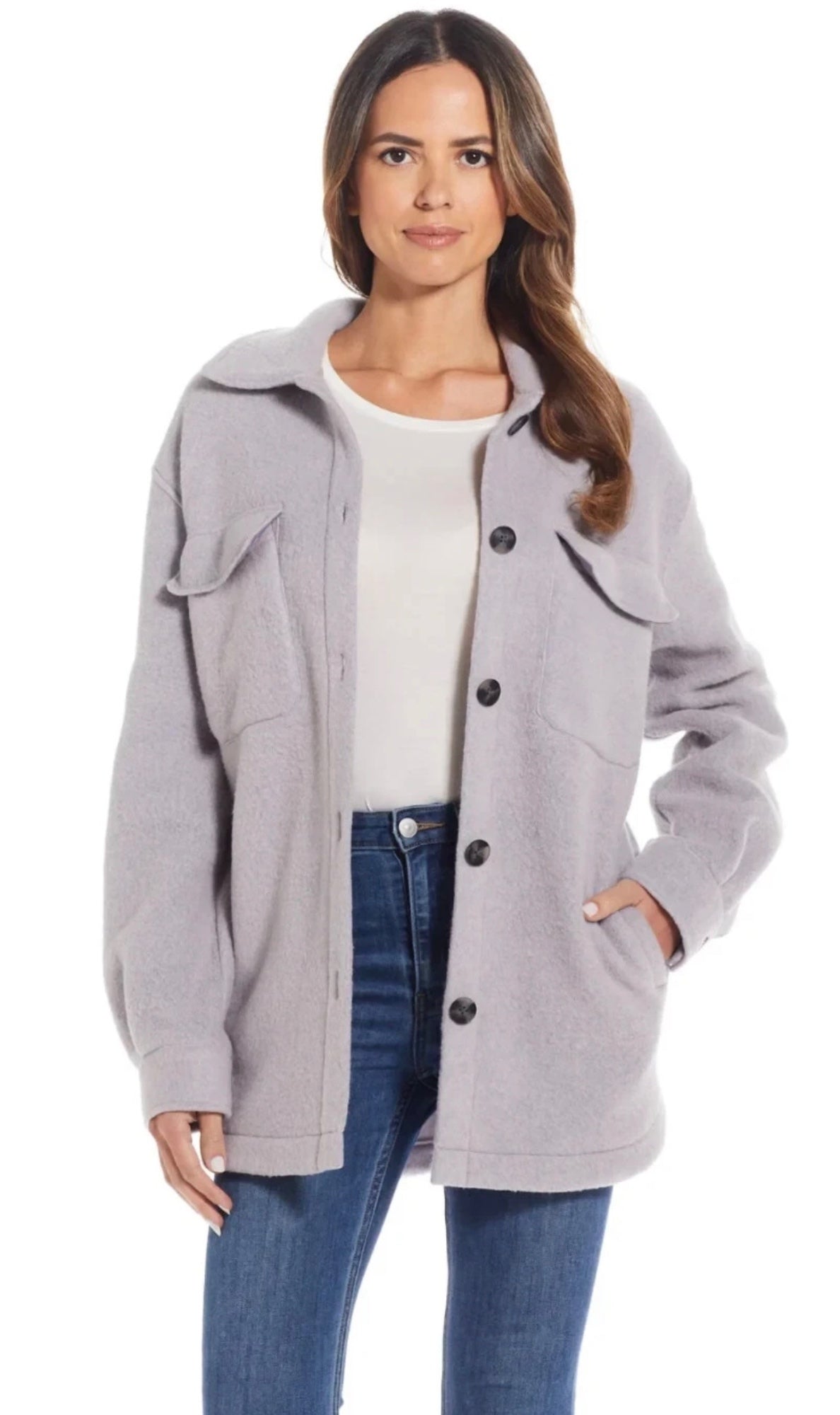 Weatherproof Women's Fleece Shacket Jacket Charcoal Grey Soft Button Coat S - XL