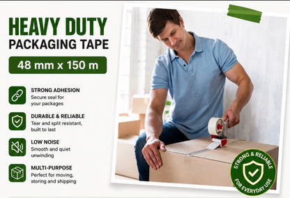 Clear Packing Tape 48mm x 150m Heavy Duty Packaging Sellotape Carton Sealing VAT