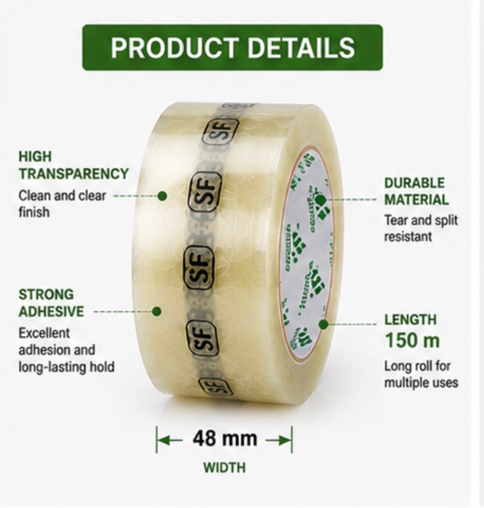 Clear Packing Tape 48mm x 150m Heavy Duty Packaging Sellotape Carton Sealing VAT