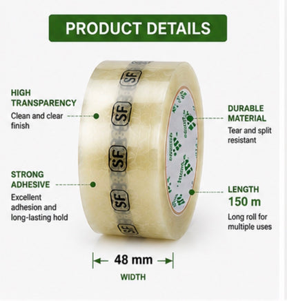 Clear Packing Tape 48mm x 150m Heavy Duty Packaging Sellotape Carton Sealing VAT