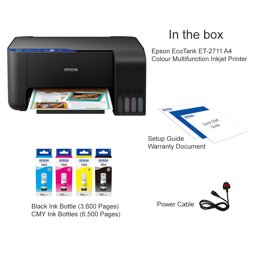 Epson EcoTank ET-2711 A4 Colour Multifunction Inkjet Printer WiFi Scanner